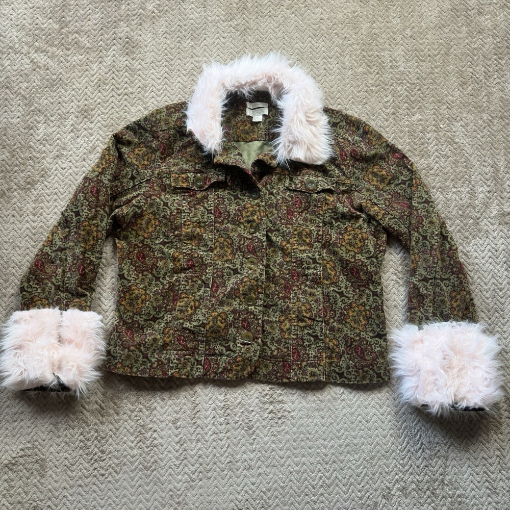 Christopher & Banks Women's Floral Corduroy 5 Button Jacket Size XL Altered* - Picture 1 of 9